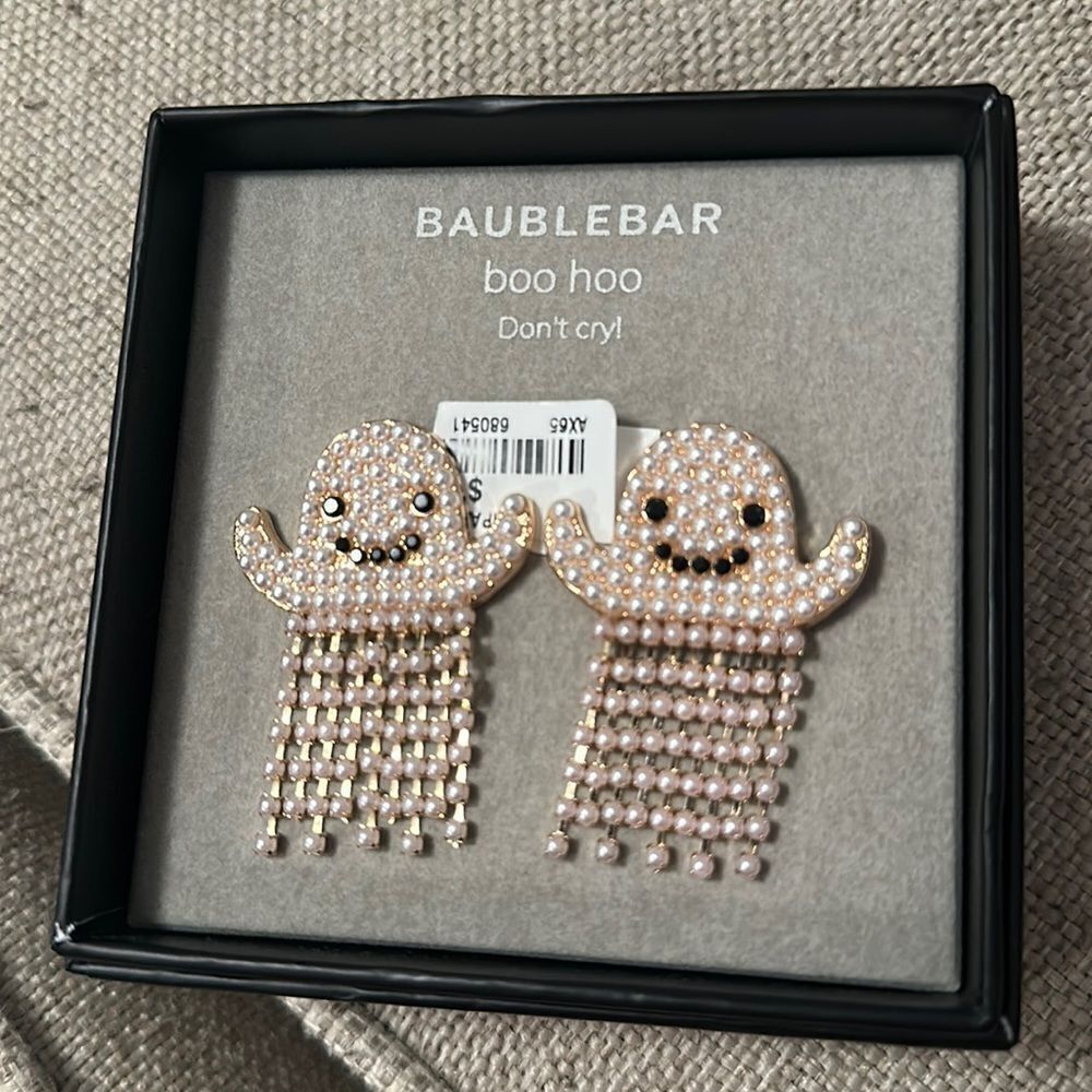New Baublebar Boo Hoo Don’t Cry Ghost 👻 Statement Earrings Perfect Halloween